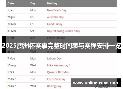 2025澳洲杯赛事完整时间表与赛程安排一览 2025澳洲杯赛事完整时间表与赛程安排一览